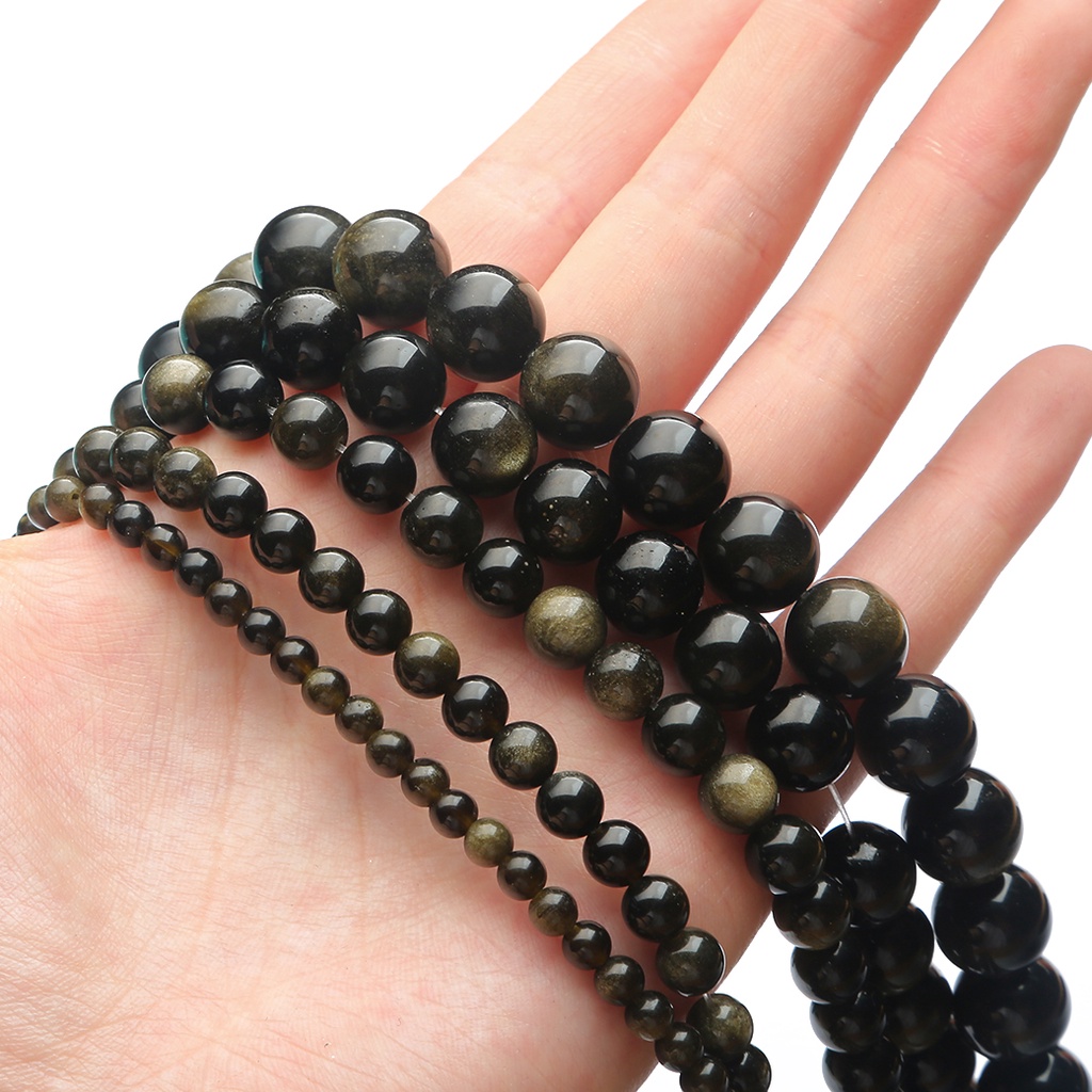 32-89 pcs Hot Jual Natural Golden Obsidian Stone Beads, Diameter 4/6/8/10/12mm, Diameter lubang sekitar 1mm, untuk Membuat Perhiasan DIY Strand