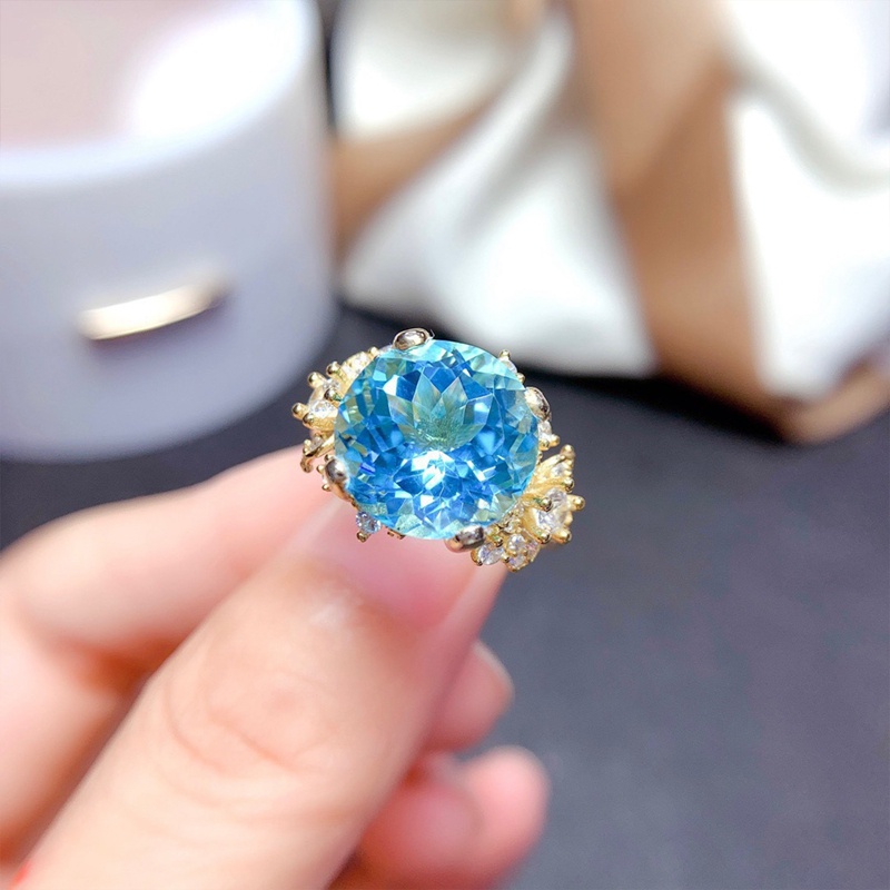 Cincin Wanita Hias Cubic Zirconia AAA Warna Biru Langit Untuk Pernikahan