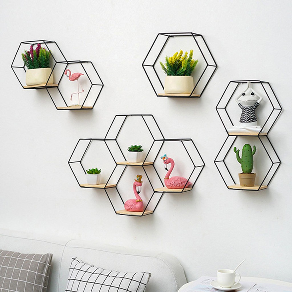 [Set 3pcs] Rak Dinding Hexagonal Besi untuk Dekorasi Ruangan dari Abik Store