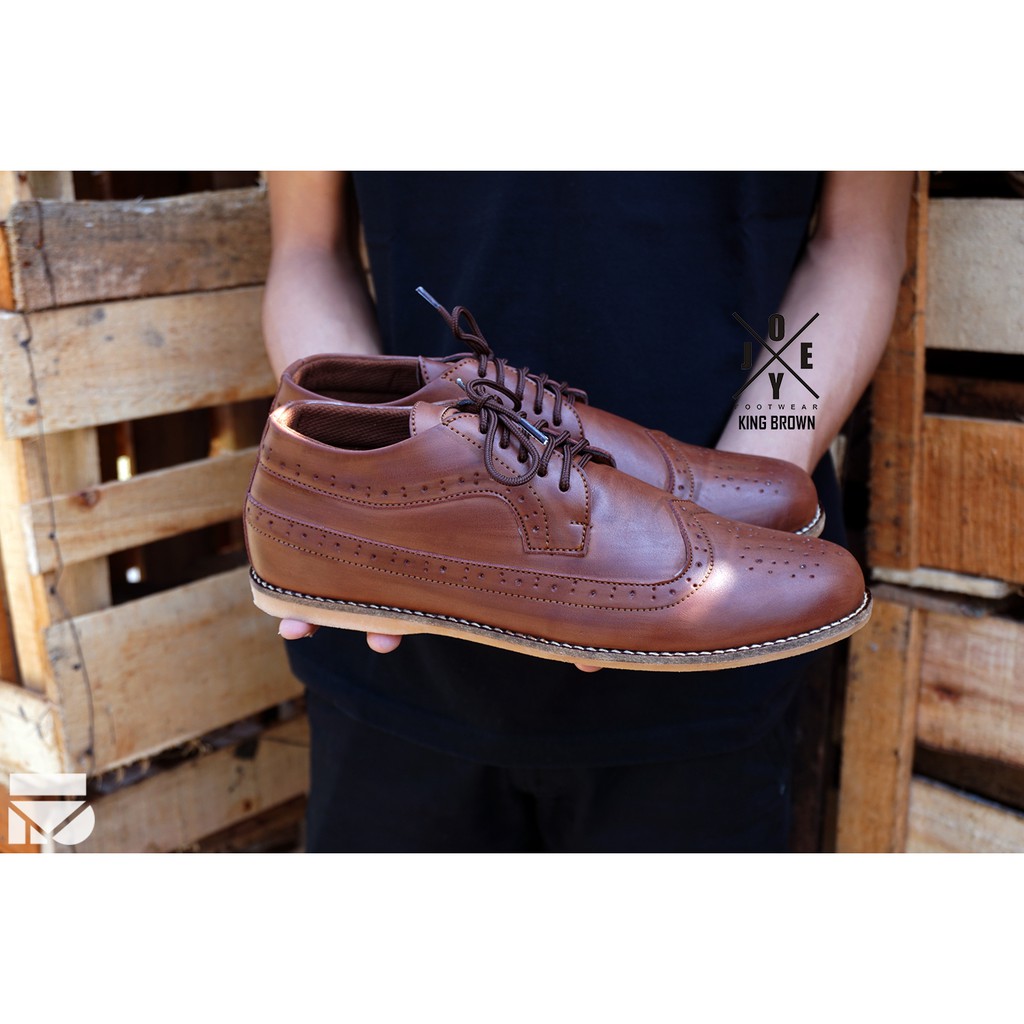 King Brown | Sepatu Pantofel Vintage Ori Klasik Kulit Pria Cowok Men Wingtip Footwear | FORIND Joey