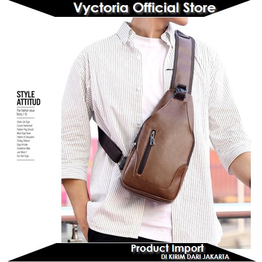 (COD) Vyctoria VOS12636 Tas Selempang Slingbag Pria Crossbody Multifungsi Import Jakarta JT12636 12636