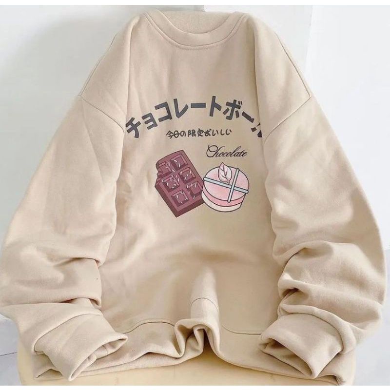 SWEATER BASIC OBLONG OVERSIZE WANITA CHOCOLATE L.XL.XXL | CREWNECK OVERSIZE WANITA KOREAN STYLE | SW