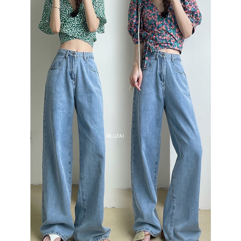 new high waist celana jeans panjang wanita kulot