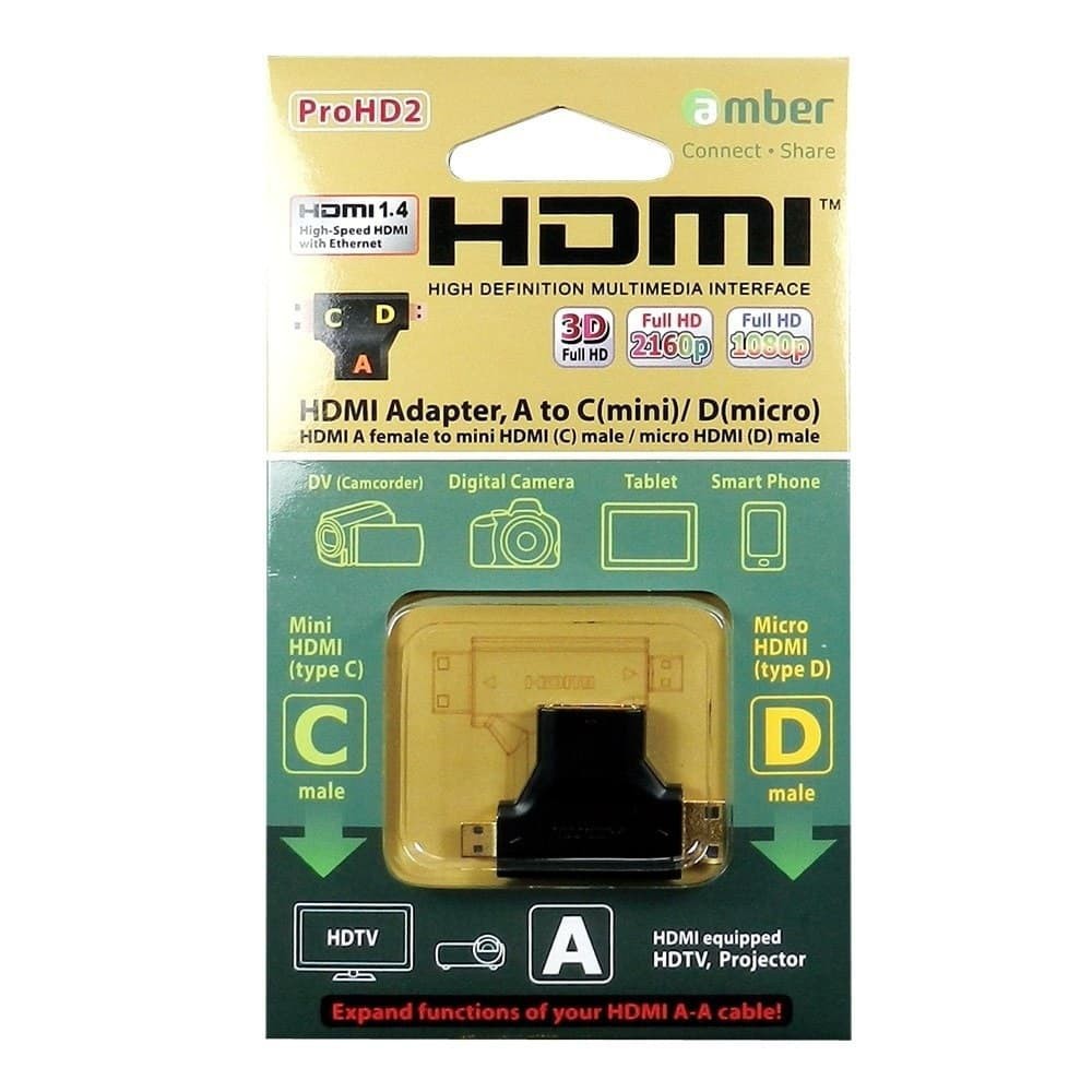 Amber HM-ACD2 - HDMI Adapter, A Female To C (Mini) &amp; D (Micro)