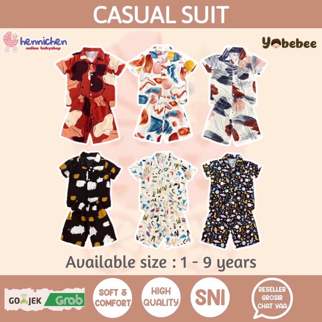 YOBEBEE CASUAL SUIT SETELAN ANAK RAYON ONE SET BAJU TIDUR ANAK 1 - 9 TAHUN