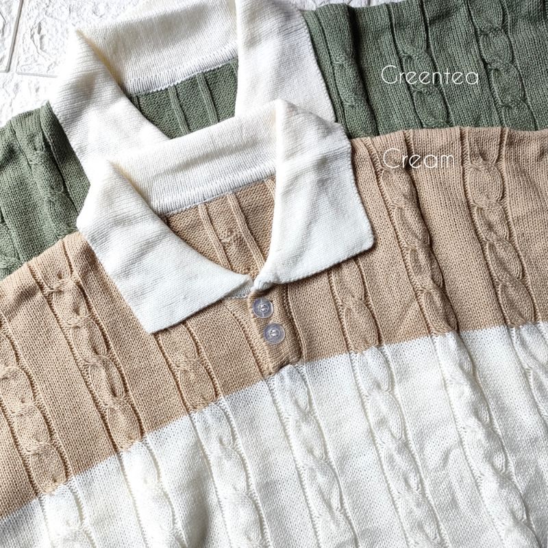 Camila Cable Blouse Rajut Stripe Kepang