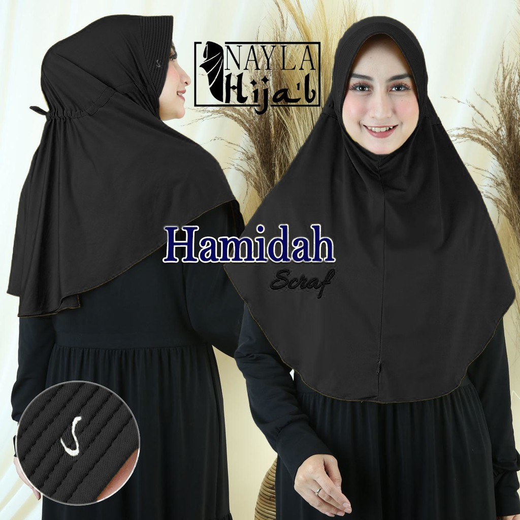 Jilbab Bergo Terbaru Kerudung Instan Serut Hamidah Polos Hijab Instan Serut Hamidah RUMAH HIJA'B-HITAM