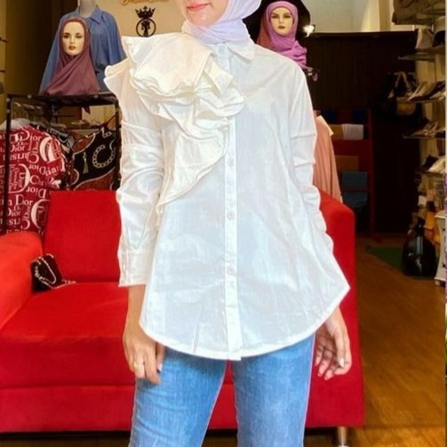 BAJU kemeja trisha ruffle shirt * 7183 PAKAIAN WANITA GROSIR three m threem 3m 3ms TM