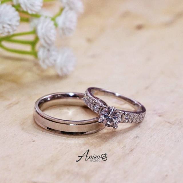 Cincin lamaran emas putih mix palladium model simpel ellegant