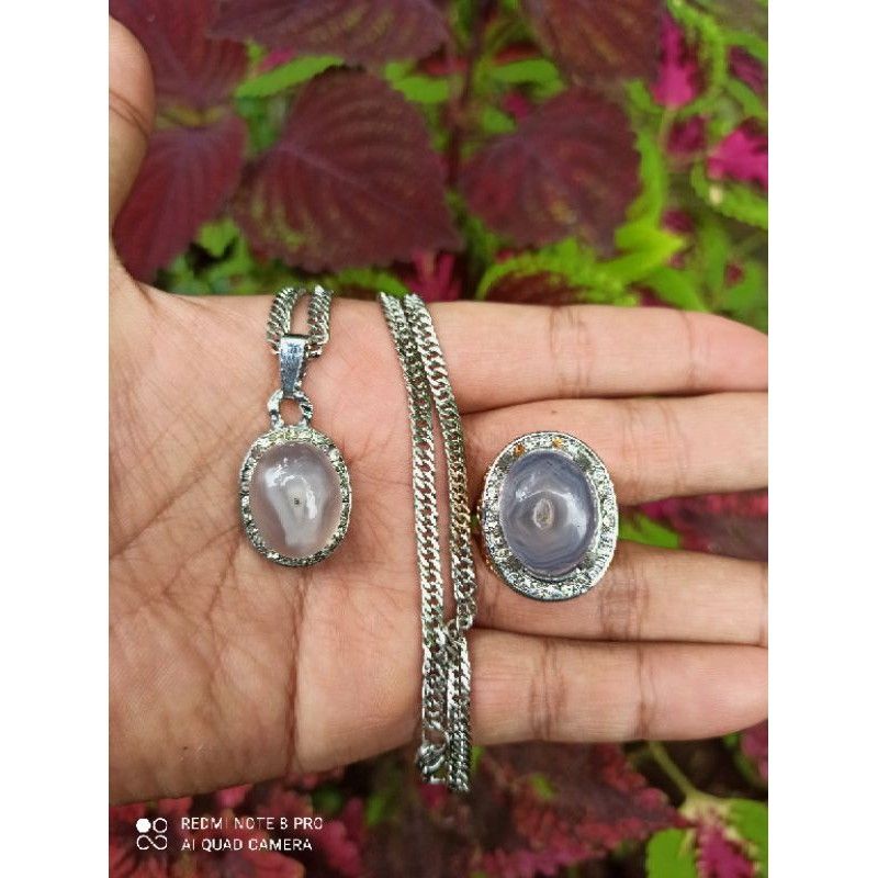 Kalung Liontin Batu Akik Combong + Bonus Concin Batu Combong (N)