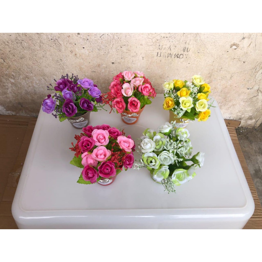 BUNGA PAJANGAN BUNGA MINI SET POT GELAS BUNGA PLASTIK HIAS BUNGA GELAS IMPORT BP8823-2