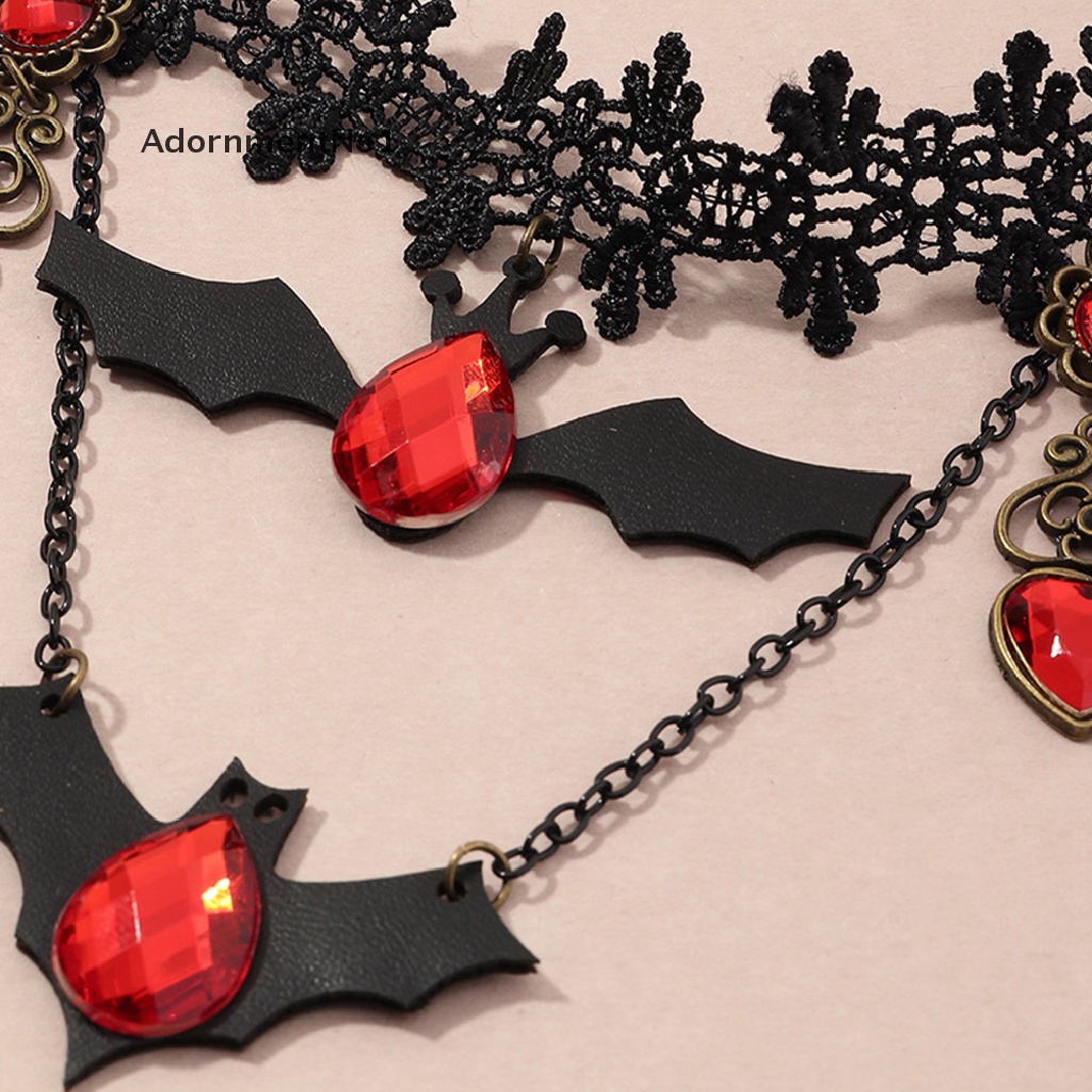 (AdornmentNo1) Kalung Choker Lace Gaya Gothic Motif Kelelawar Aksen Hollow Untuk Perhiasan Wanita / Halloween