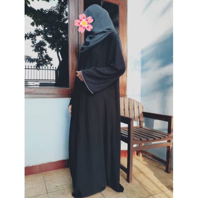 abaya polos jetblack list tangan