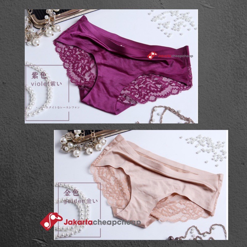 JC069 Celana Dalam Wanita Renda Lace Ice Silk Seamless Panty Sexy Lingerie Fashion Import