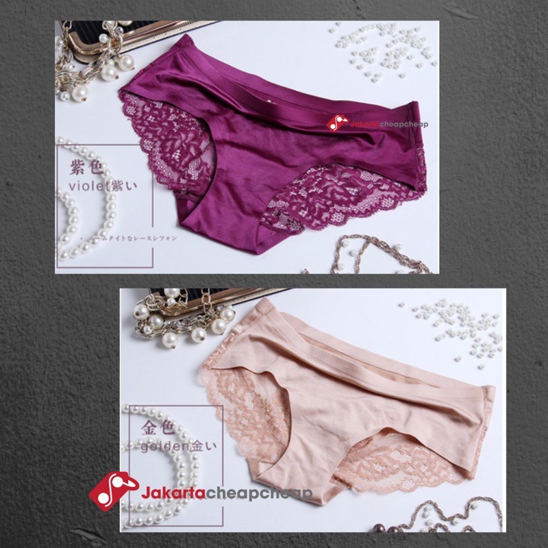 Celana Dalam Wanita Renda Lace Ice Silk Seamless Panty Sexy Lingerie Fashion Import