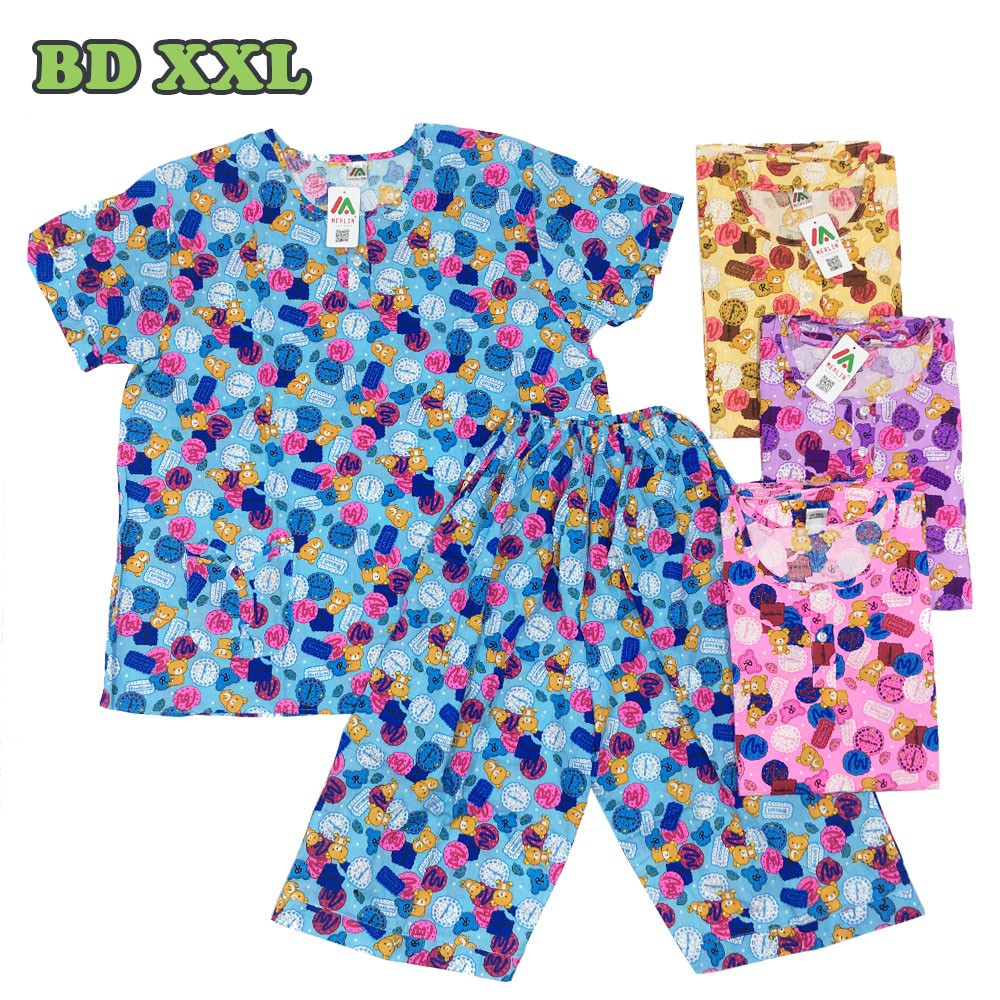 Baju Tidur Merlin Dewasa JUMBO Celana Pendek Setelan Baju Tidur Wanita Bahan Katun LD116 BD XXL