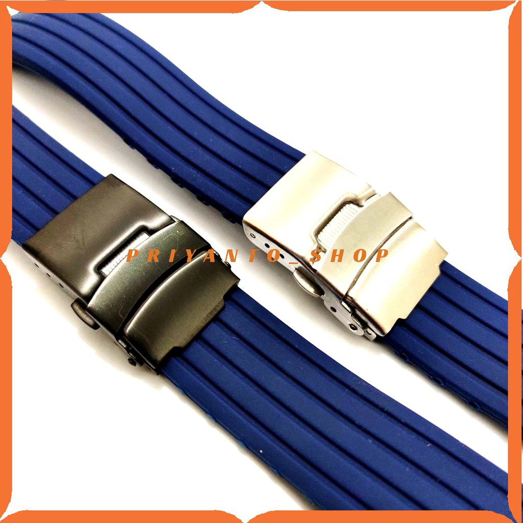 Strap Tali Jam Tangan Rubber Model Salur 18mm 20mm 22mm 24mm biru Navy