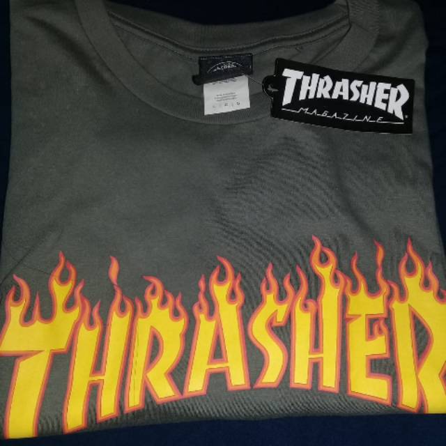 Kaos thrasher flame tee grey original 100%