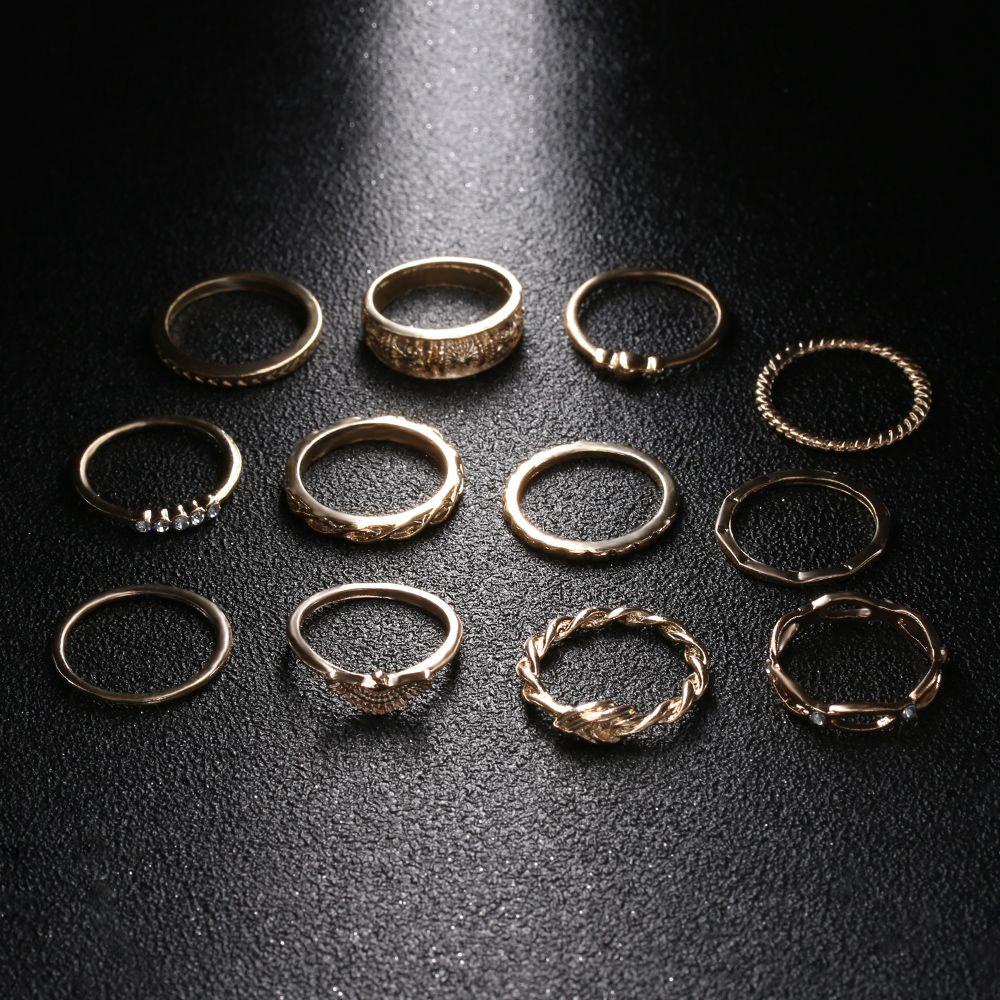 Nanas 12Pcs/Set Cincin Jari Buku Jari Hadiah Wanita Band Vintage Susun