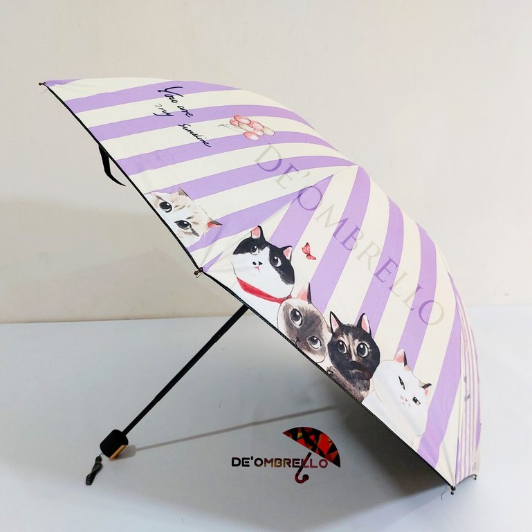 （392）Payung Lipat 4 Rk.Balik Fancy Motif Cat You Are My Sunshine Anti UV