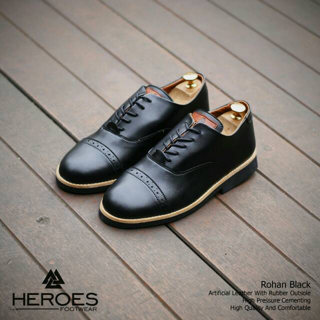 ROHAN BLACK | FORIND x Heroes | Sepatu Oxford Pantofel Santai Kerja Kantor Kuliah Kulit