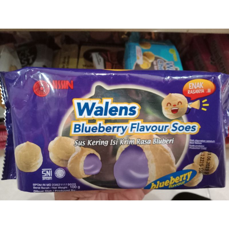 

Nissin Walens Blueberry Flavour Soes Sus Kering isi Krim Rasa Bluberi 100gr