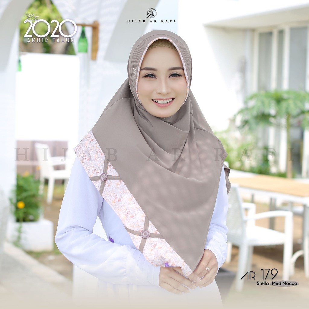 Terlaris Hijab Arrafi AR 179 Jilbab Bergo Instant Antem Eskudo Ar Rafi  List Motif Kerudung Stella-med mocca