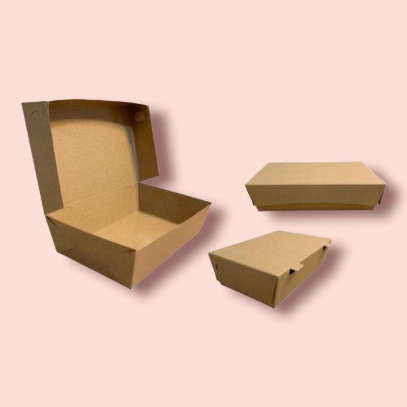 LUNCH BOX KRAFT OKEY MODEL M COKLAT PAPER BOX TAKE AWAY LAMINASI KUALITAS BAGUS SIZE M