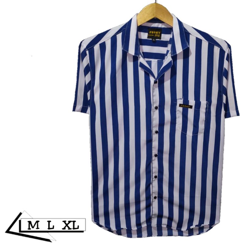 Kemeja salur biru Dongker | Kemeja motif pria | Kemeja garis-garis | Kemeja