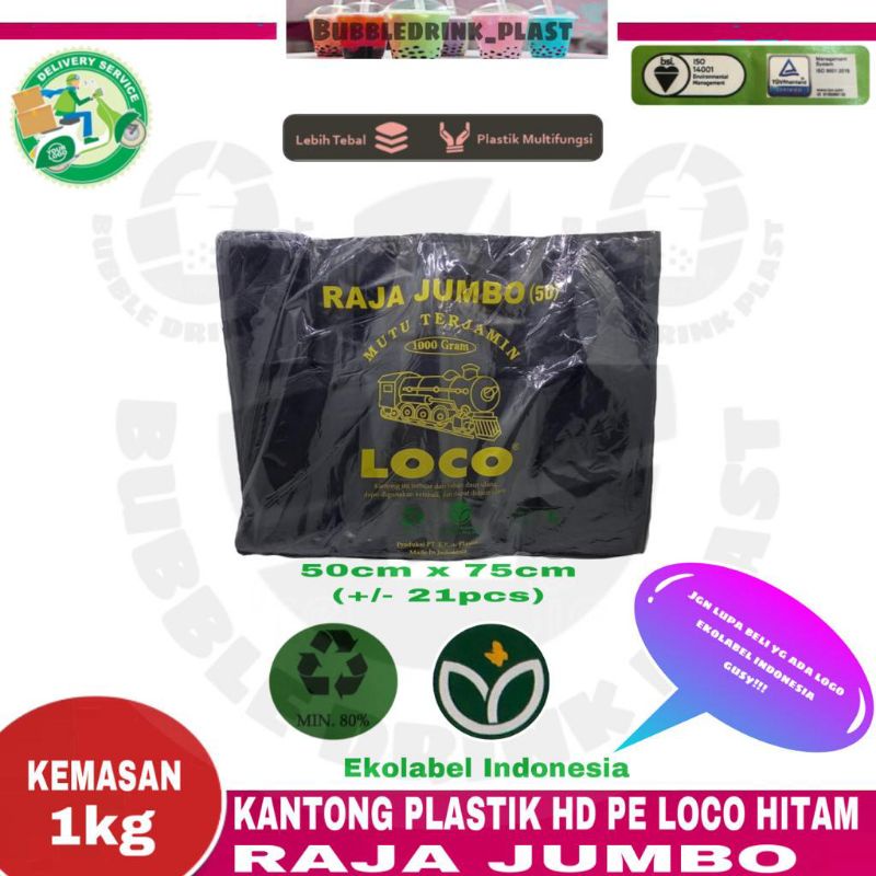 Kantong Plastik Loco Tebal  Kresek Hitam Raja Jumbo ukr 50 x 75 Kantong Kresek Hitam / Merah / putih
