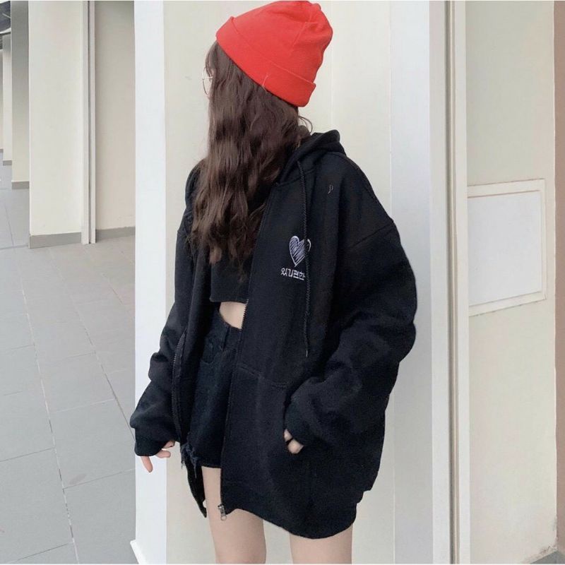 S - XXXXXL(6XL) ZIP Hoodie LOVE BIG SIZE 5XL 4XL XXXL 2XL XL L M Jaket Sleting Saranghae Harajuku Jacket Oversized Boy Girl Cewek Heart Wanita Jumbo Hodi Hoody Zipper Fleece Premium Jaketin aja Korean Style Hip Hop