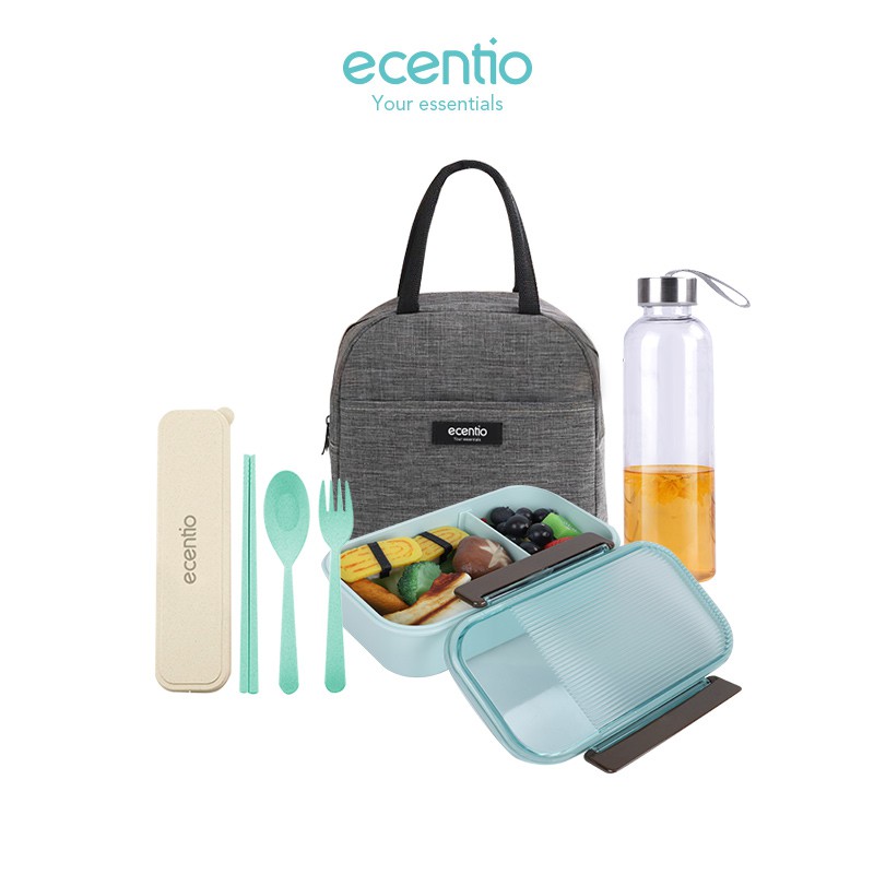 

Ecentio 1050ml Japane Lunch Box set/Leakproof Kotak makan/Lunch Box+botol+tas bag+Garpu Set BPA FREE