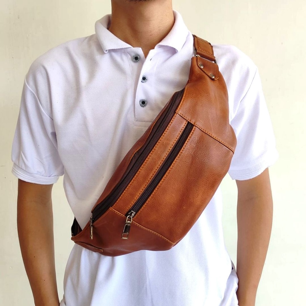 Waistbag ZENA Tas Selempang Pria Bahan Kulit Slingbag Cowok - Original Leather Bag