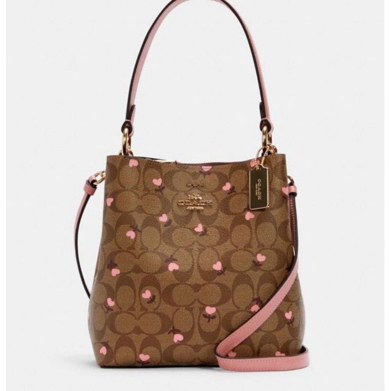 Coach Small Town Bucket Bag In Signature Canvas With Heart Floral Print(C3238)