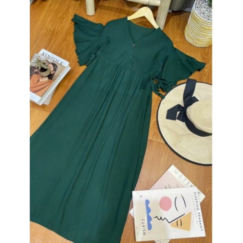 long daster kimono polos tangan lonceng | long daster cantik | long daster kimono | daster | daster kekinian | daster busui-Emerald