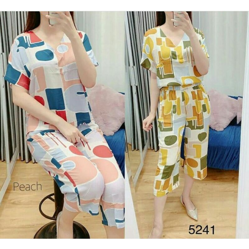 POLA PRODUKSI BAJU SETCEL RAYON 037 - Pola Baju setelan celana 3/4 - Pajamas Sewing Pattern