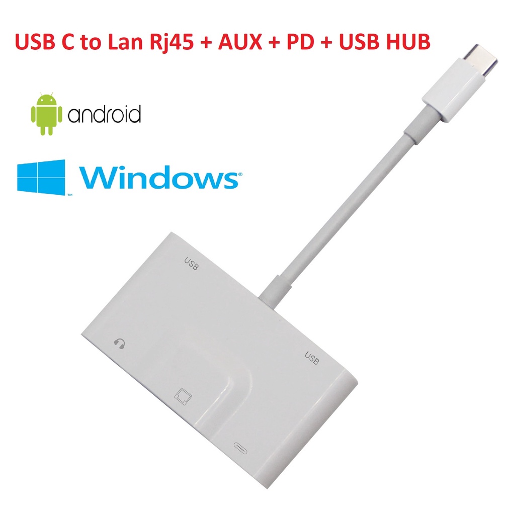 USB C to LAN RJ45 AUX USB HUB 5in1 OTG Adapter USB Type C to Ethernet Konverter