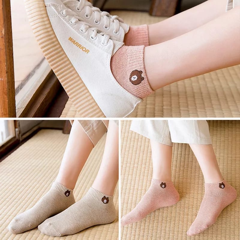 Kaos Kaki Fashion Motif Beruang AB67 Brown Kaos Kaki Dewasa Korea Wanita/Pria ACC