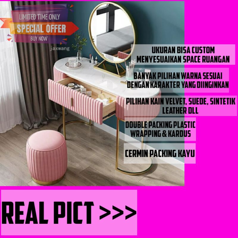 Set Tolet Meja Rias Dandan Make UP Mua Kosmetik Minimalis Aesthethic Estetik Modern Model Oval Terba