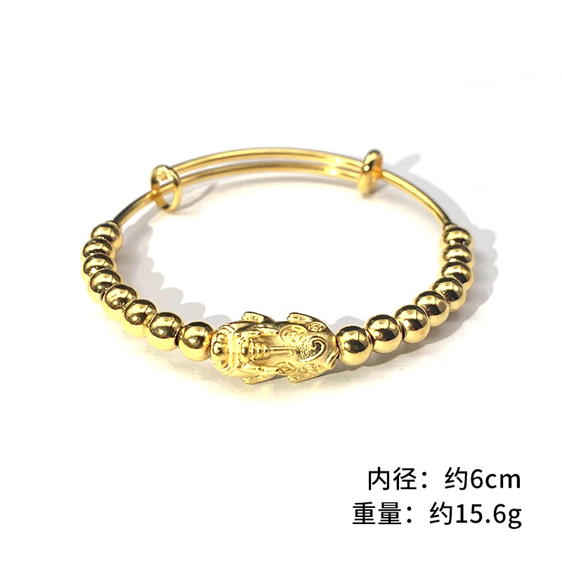 Gelang Manik-Manik Bola Pixiu Gold plated Emas Asli Kadar 375 Gaya Korea Klasik Untuk Wanita