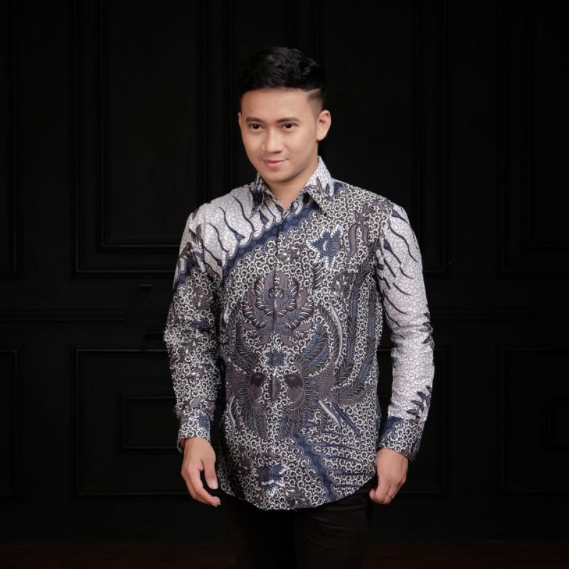 Batik Pria Lengan Panjang BATIK HARUM HRB026 motif KERATONAN Kode 002 size M L XL XXL Reguler