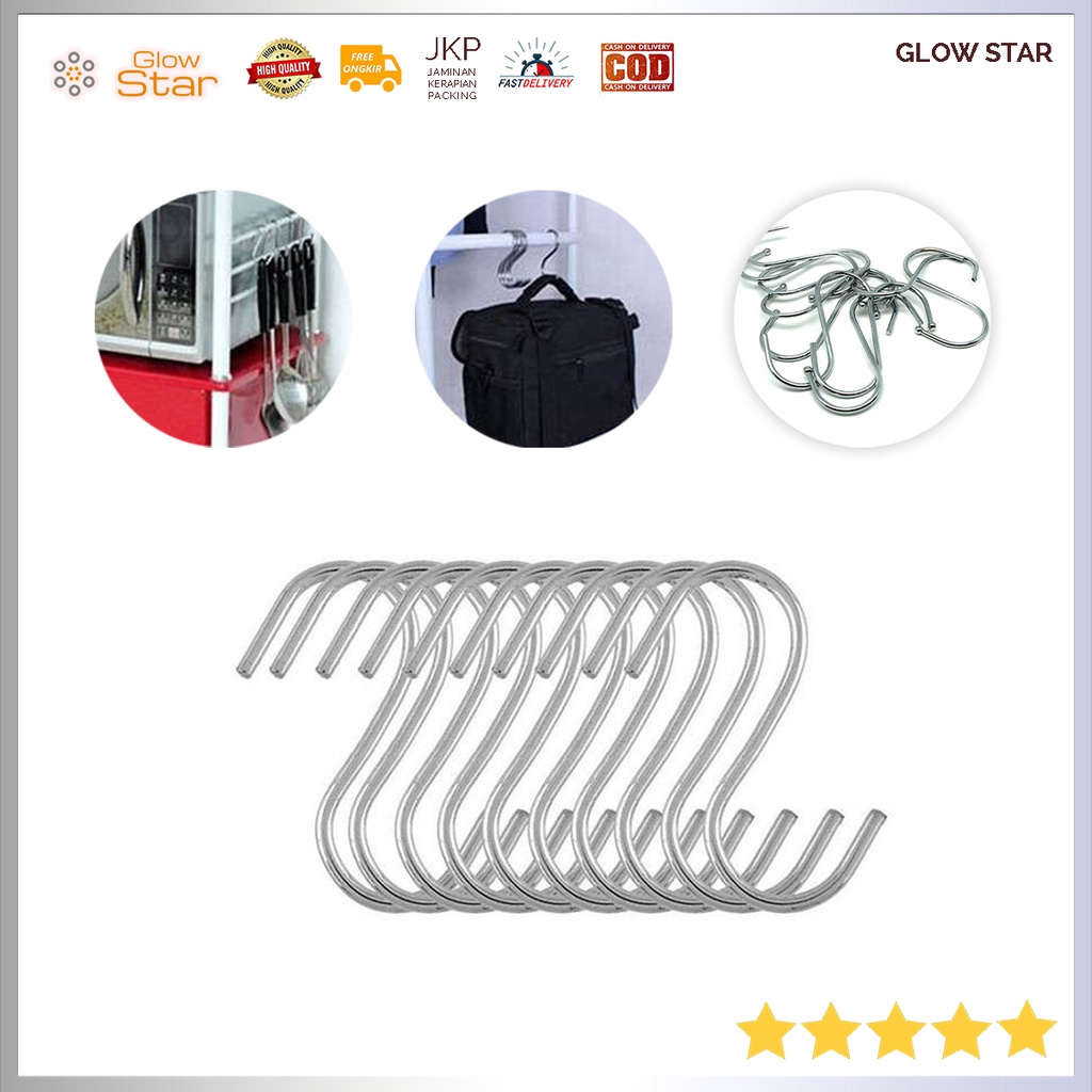 Hanger Gantungan Jaket Baju Panci Dapur Tas Lengkung Serbaguna Stainless Steel 10 PCS Silver Tebal