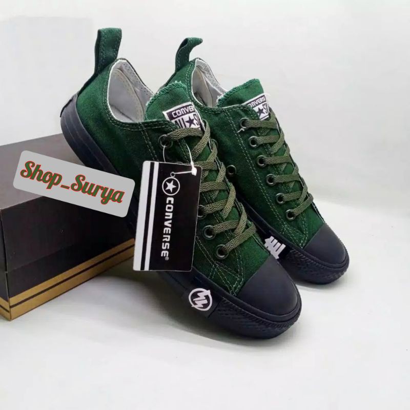 [Bisa COD] Sepatu Convers Al Star Hijau Army Pox. Black