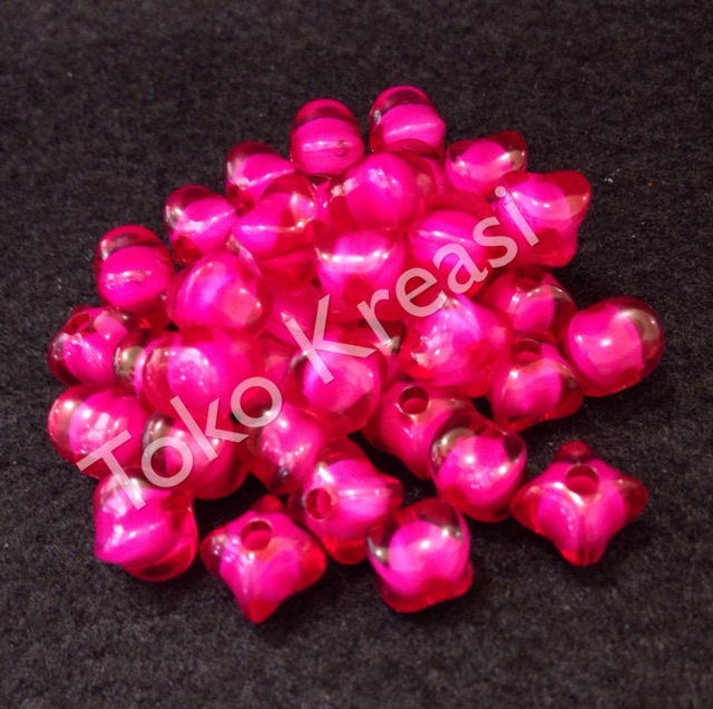 Mote / Manik isi bentuk belimbing 8mm warna pink fanta