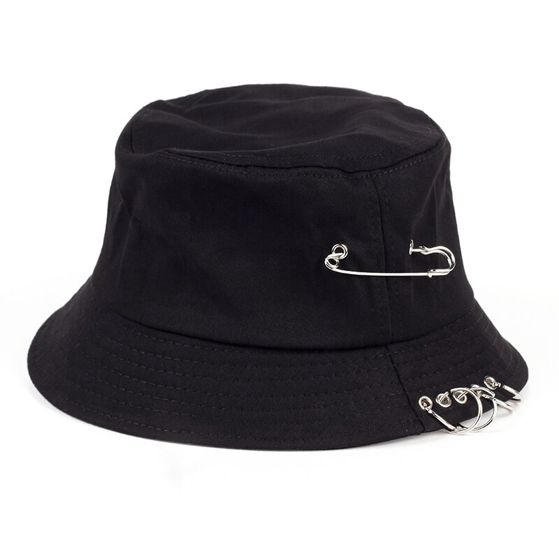 Voron Monochrome iron pin rings personality topi bucket unisex cotton fisherman hat topi bucket pria topi bucket wanita