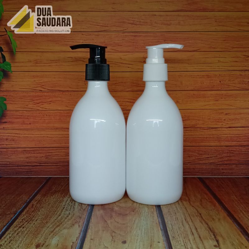botol pump 300ml oval putih tutup pump hitam/putih