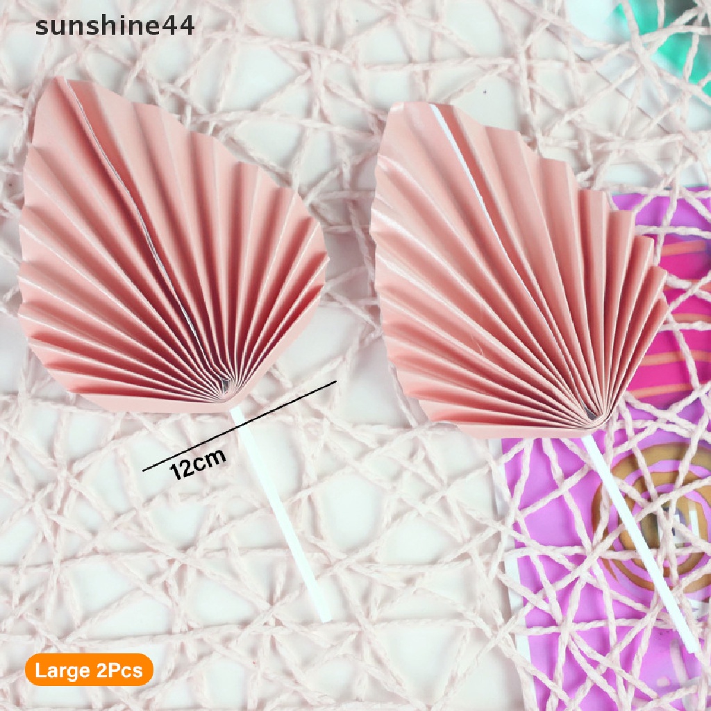 Sunshine 2pcs Topper Kue Bentuk Kipas Bahan Kertas Warna Emas Untuk Dekorasi Pesta Ulang Tahun