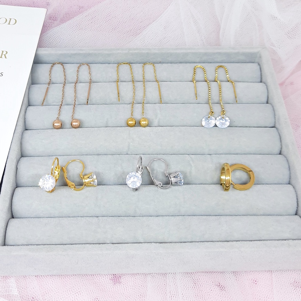 Anting Serut Titanium Boba Jurai Anti Karat Desi Korea Clover Rosegold Simple - BE303