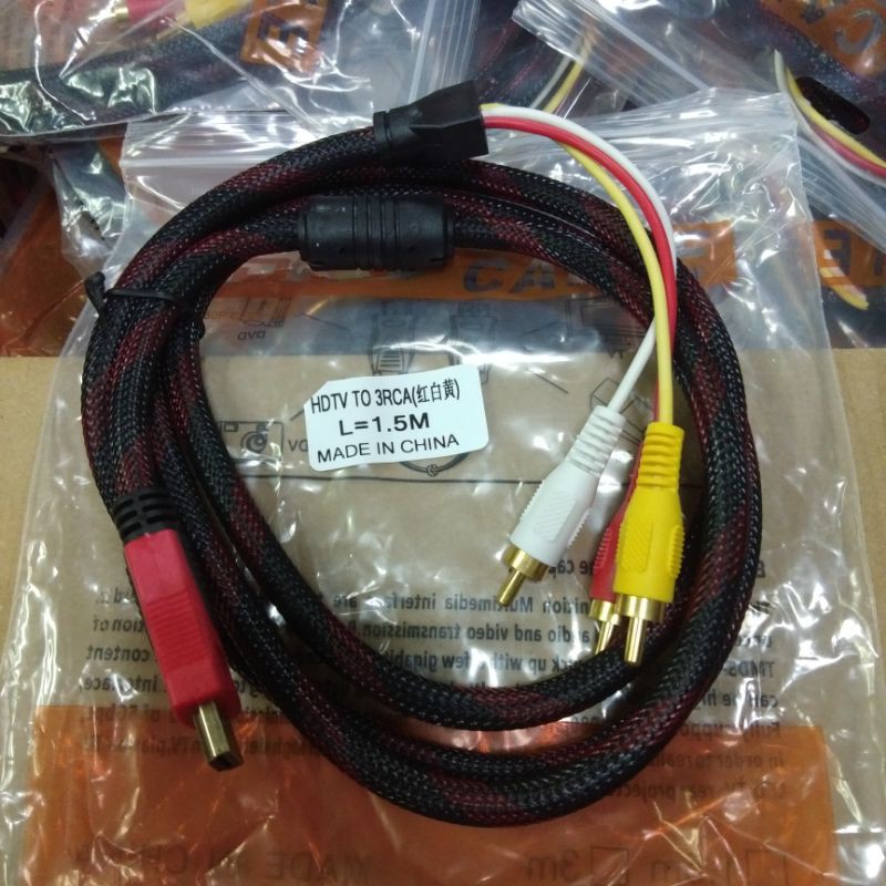 Kabel HDMI To 3RCA/AV 1,5Meter Jaring