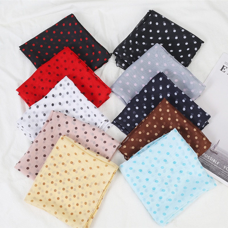 Mini Syal Wanita Kecil Persegi Ukuran 70x70cm / Bahan Chiffon Print Dot Fashion / Syal Korea / Syal Sutra